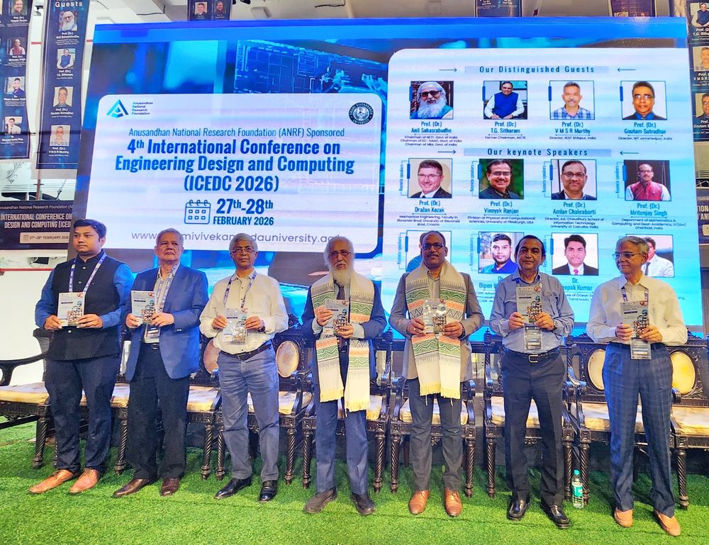 Guests and keynote speakers releasing the proceedings of the 4th International Conference on Engineering Design and Computing at Swami Vivekananda University, February 2026