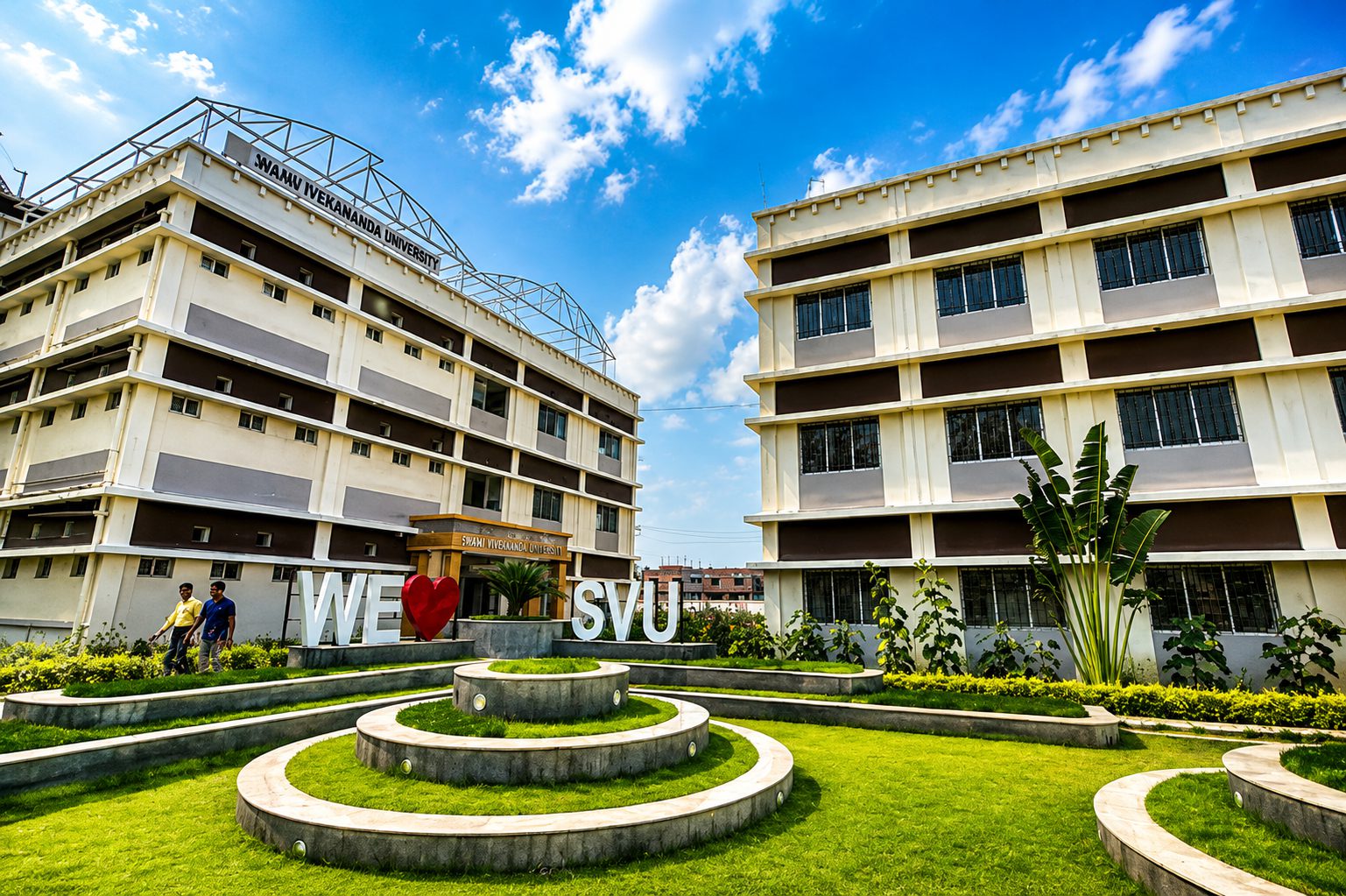 The Barrackpore campus, with the WE LOVE SVU installation on the lawn