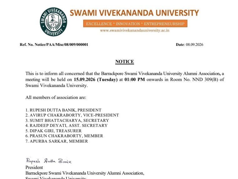 The notice of the first meeting of the Association, on the University's letterhead