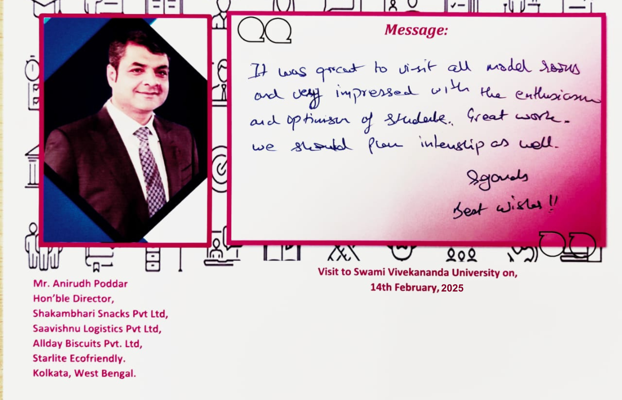 An appreciation received by Swami Vivekananda University