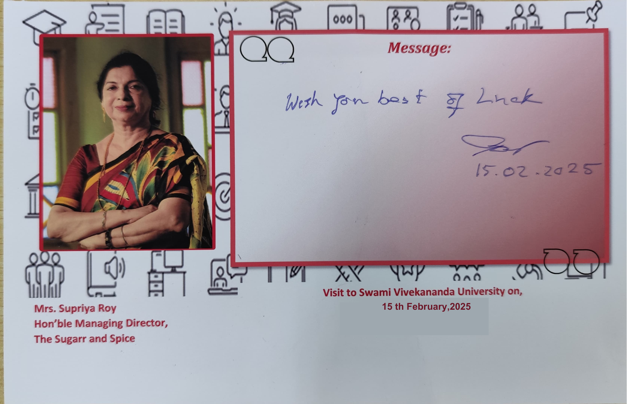 An appreciation received by Swami Vivekananda University