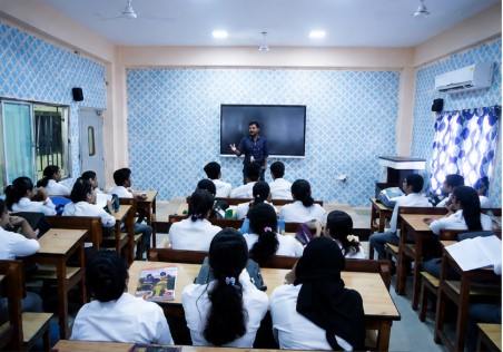 A class in progress in one of the lecture rooms