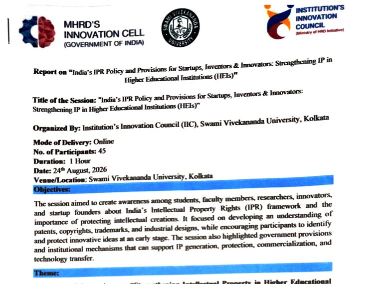 The cover of the Institution&rsquo;s Innovation Council report on India’s IPR Policy and Provisions for Startups, Inventors & Innovators: Strengthening IP in Higher Educational Institutions