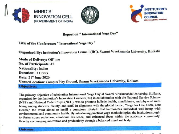 The cover of the Institution&rsquo;s Innovation Council report on International Yoga Day