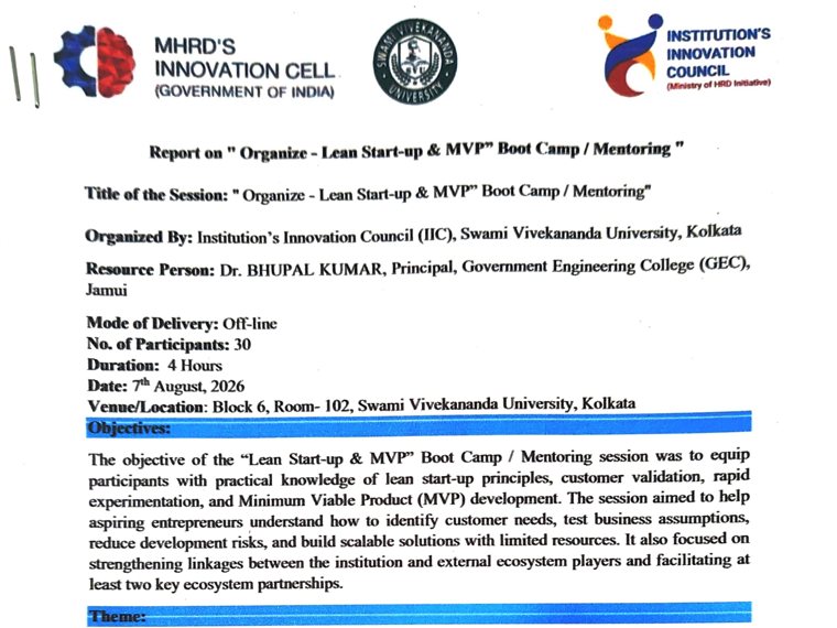 The cover of the Institution&rsquo;s Innovation Council report on Lean Start-up & MVP Boot Camp / Mentoring