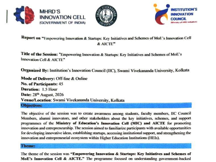 The cover of the Institution&rsquo;s Innovation Council report on Empowering Innovation & Startups: Key Initiatives and Schemes of MoE’s Innovation Cell & AICTE