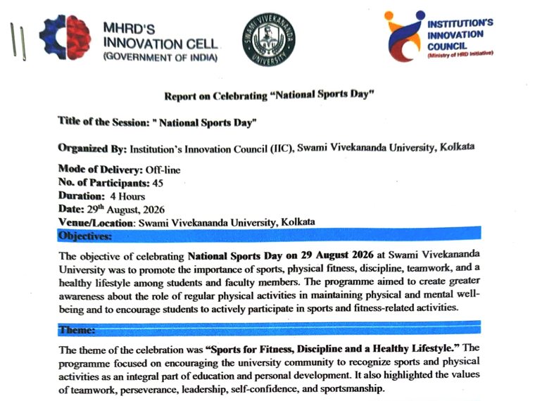 The cover of the Institution&rsquo;s Innovation Council report on National Sports Day