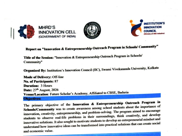The cover of the Institution&rsquo;s Innovation Council report on Innovation & Entrepreneurship Outreach Program in Schools / Community