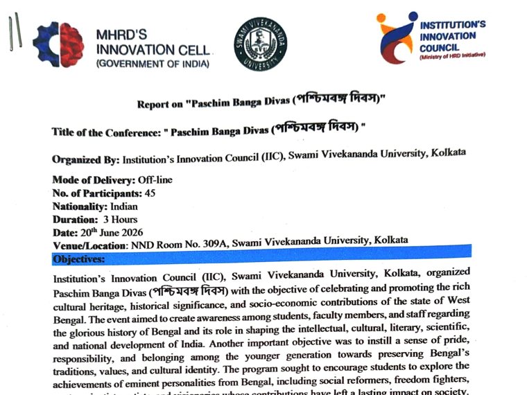 The cover of the Institution&rsquo;s Innovation Council report on Paschim Banga Divas