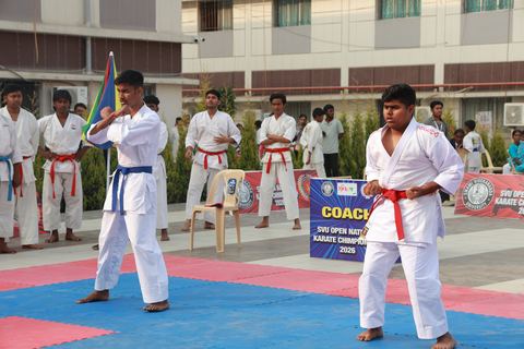 Cadets competing at the karate tournament on campus