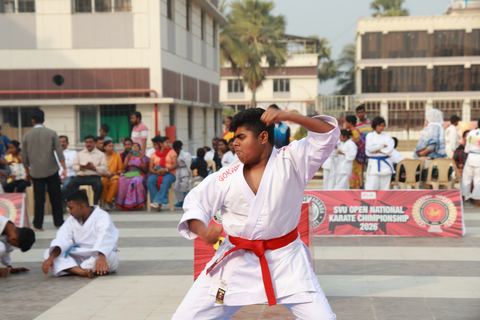 Cadets competing at the karate tournament on campus