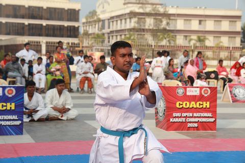 Cadets competing at the karate tournament on campus