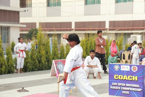 Cadets competing at the karate tournament on campus