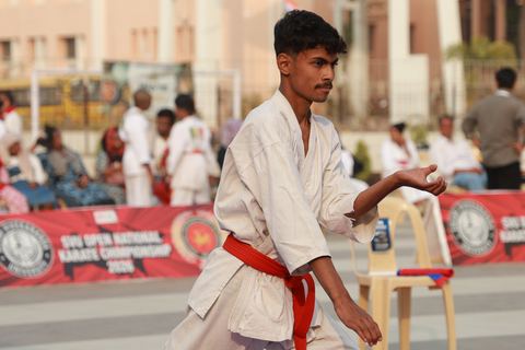 Cadets competing at the karate tournament on campus