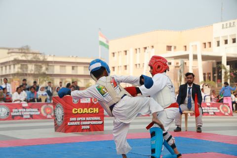 Cadets competing at the karate tournament on campus