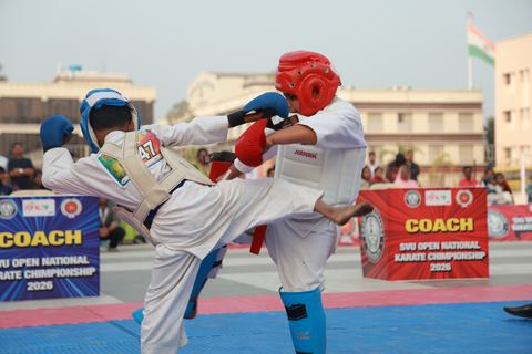 Cadets competing at the karate tournament on campus