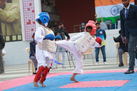 Cadets competing at the karate tournament on campus
