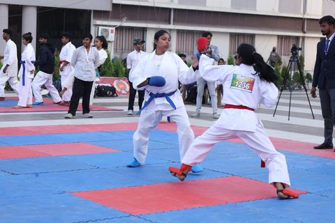 Cadets competing at the karate tournament on campus