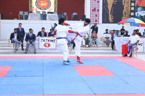 Cadets competing at the karate tournament on campus