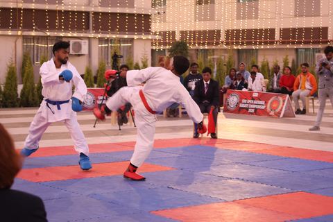 Cadets competing at the karate tournament on campus