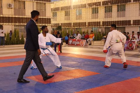 Cadets competing at the karate tournament on campus