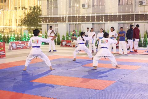 Cadets competing at the karate tournament on campus
