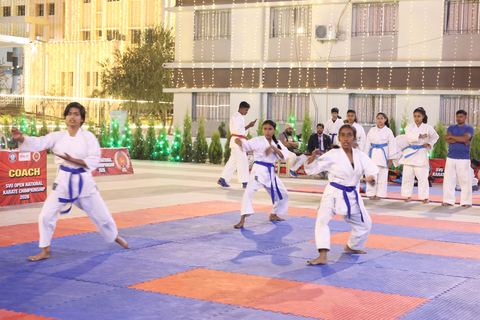 Cadets competing at the karate tournament on campus