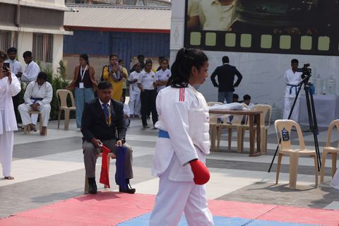 Cadets competing at the karate tournament on campus