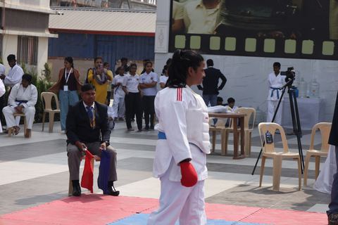 Cadets competing at the karate tournament on campus