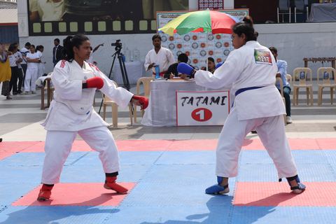 Cadets competing at the karate tournament on campus