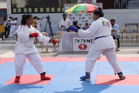 Cadets competing at the karate tournament on campus