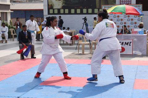 Cadets competing at the karate tournament on campus