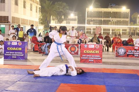 Cadets competing at the karate tournament on campus