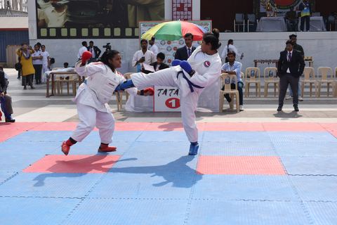 Cadets competing at the karate tournament on campus