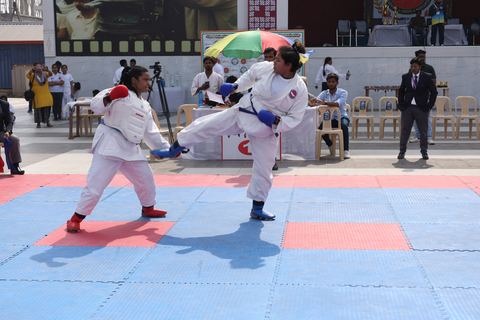Cadets competing at the karate tournament on campus