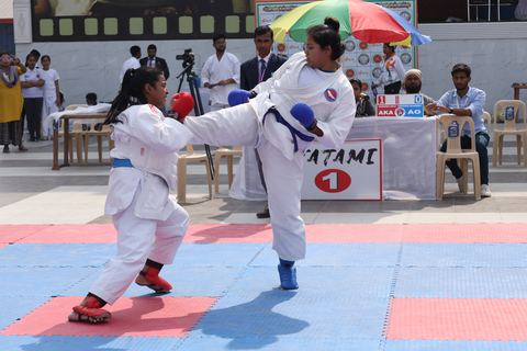 Cadets competing at the karate tournament on campus