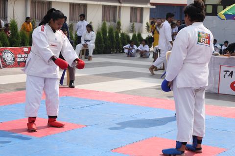 Cadets competing at the karate tournament on campus