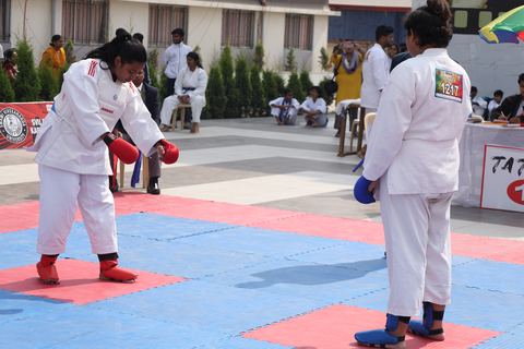 Cadets competing at the karate tournament on campus