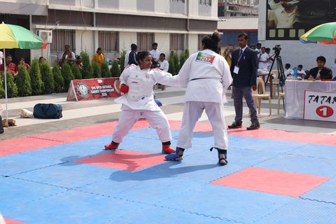 Cadets competing at the karate tournament on campus
