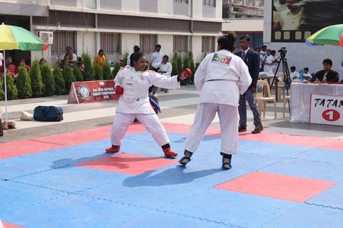 Cadets competing at the karate tournament on campus