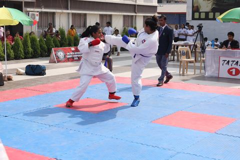 Cadets competing at the karate tournament on campus