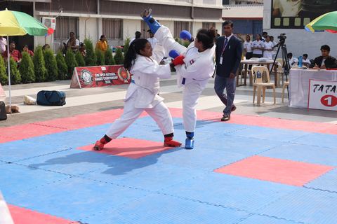 Cadets competing at the karate tournament on campus