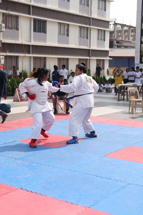 Cadets competing at the karate tournament on campus