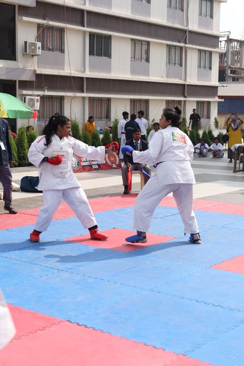 Cadets competing at the karate tournament on campus