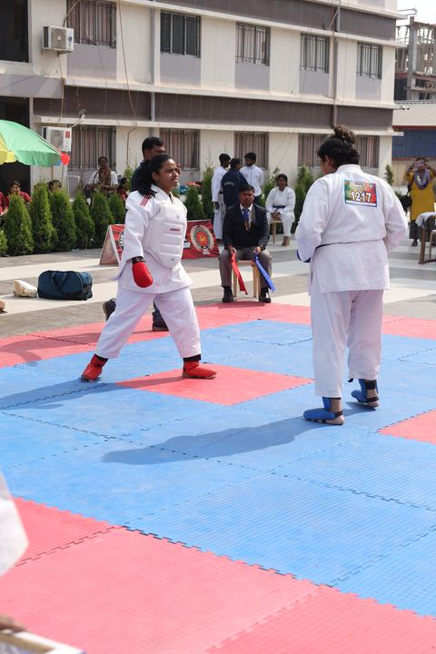 Cadets competing at the karate tournament on campus