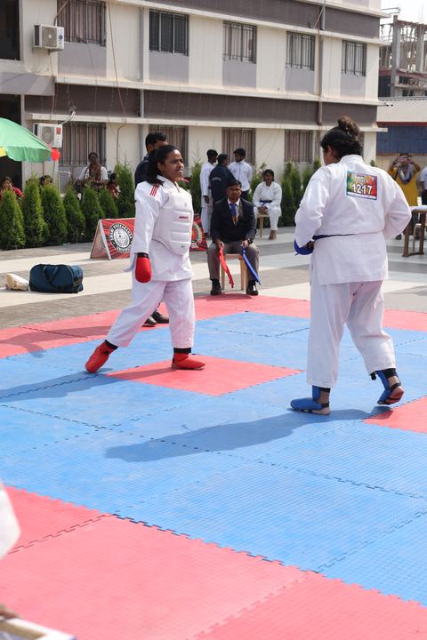 Cadets competing at the karate tournament on campus
