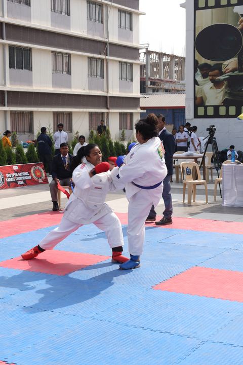 Cadets competing at the karate tournament on campus