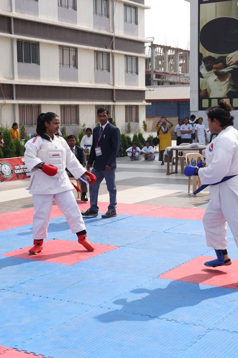 Cadets competing at the karate tournament on campus