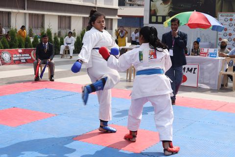 Cadets competing at the karate tournament on campus