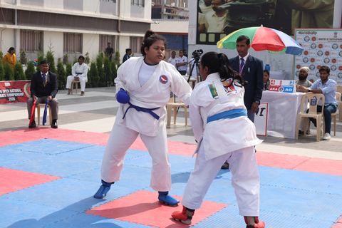 Cadets competing at the karate tournament on campus
